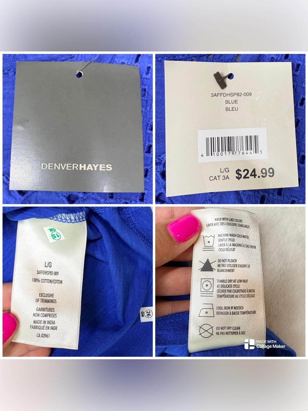 Denver Hayes Bright Blue Eyelet Lace Slub Knit Sleeveless Top Size Large NWT - Picture 10 of 10